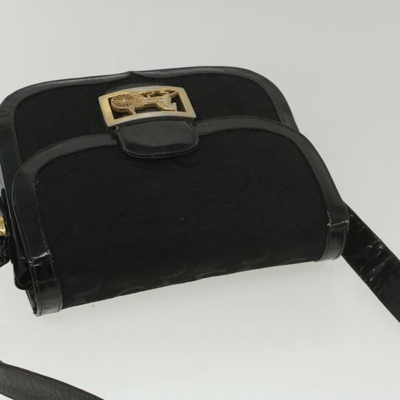 Pre Loved CELINE  C Macadam Canvas Horse Carriage Shoulder Bag Black Auth bs8998 - Picture 6 of 10